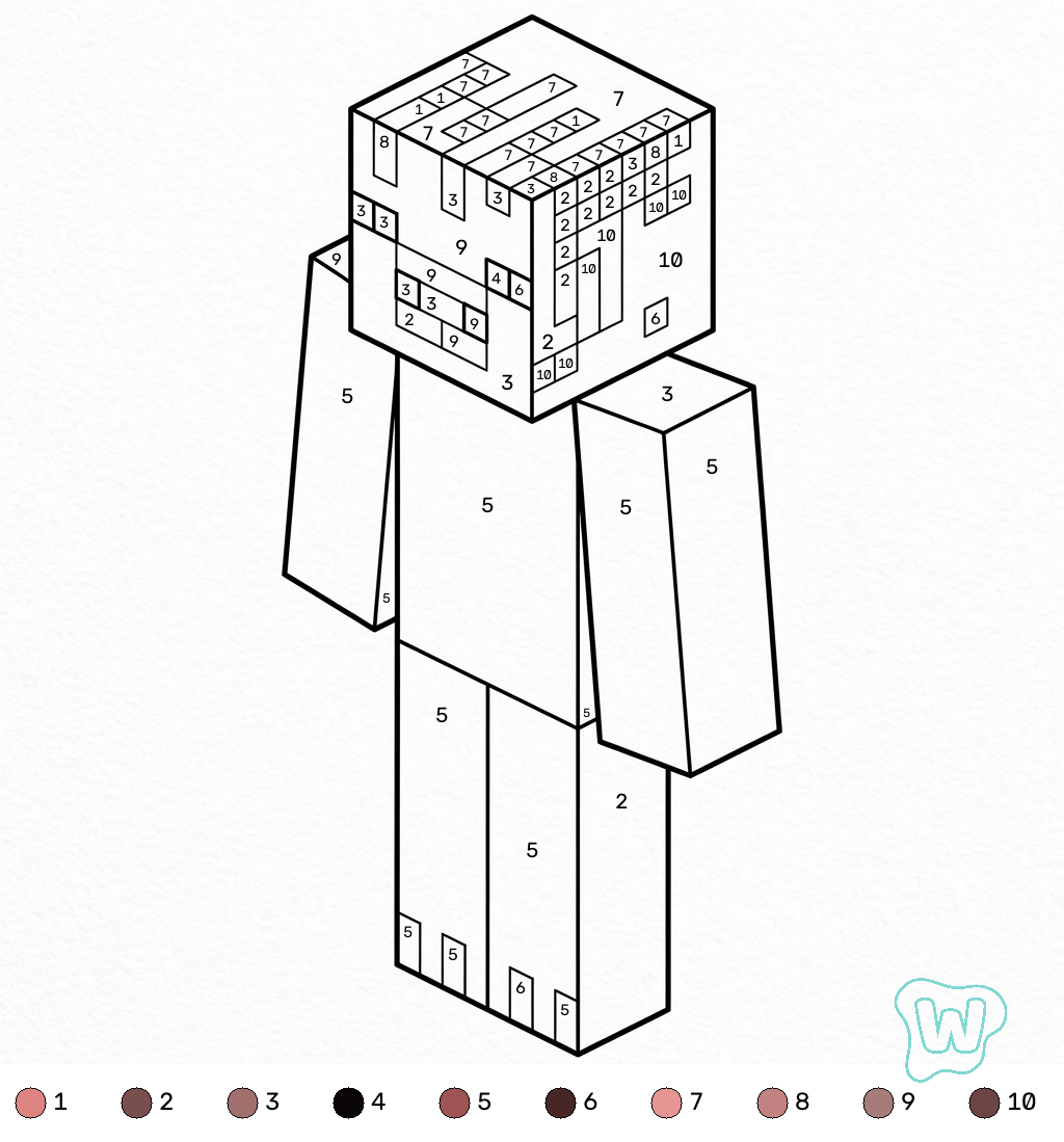 Pig Onesie Minecraft coloring by number páginas para colorear de adornos