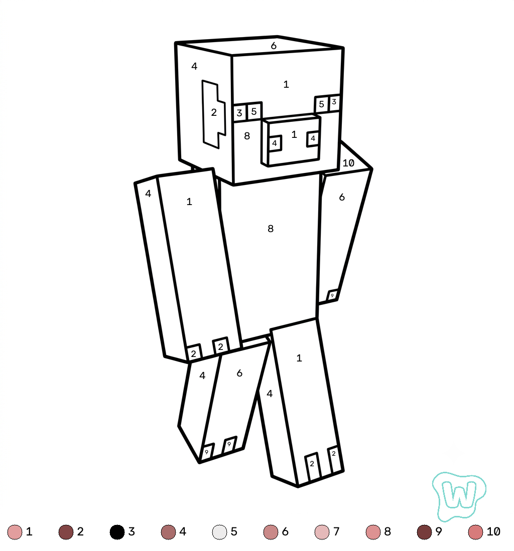 páginas para colorear gratis para adultos Pig Onesie Minecraft coloring by number