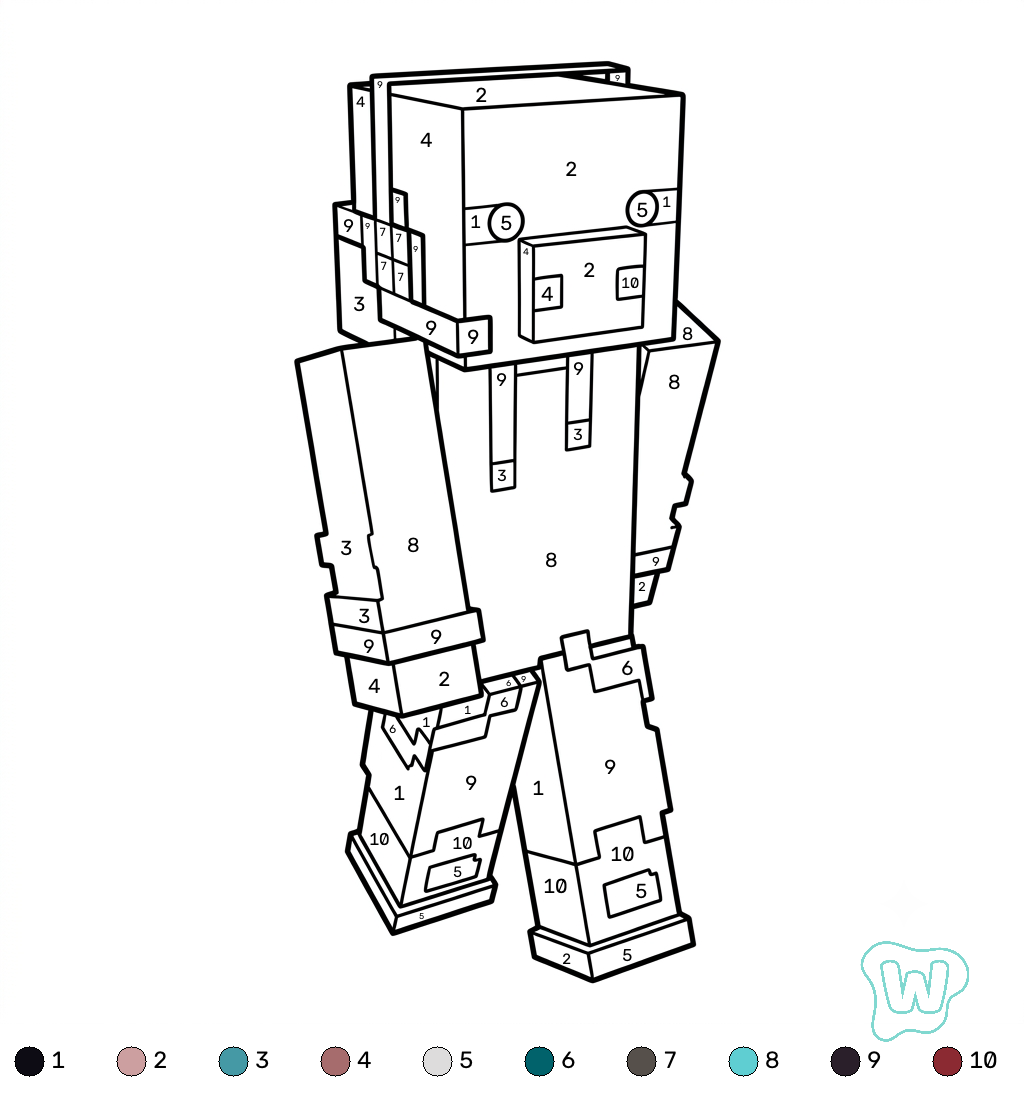 dibujos para colorear Pig Onesie Minecraft coloring by number