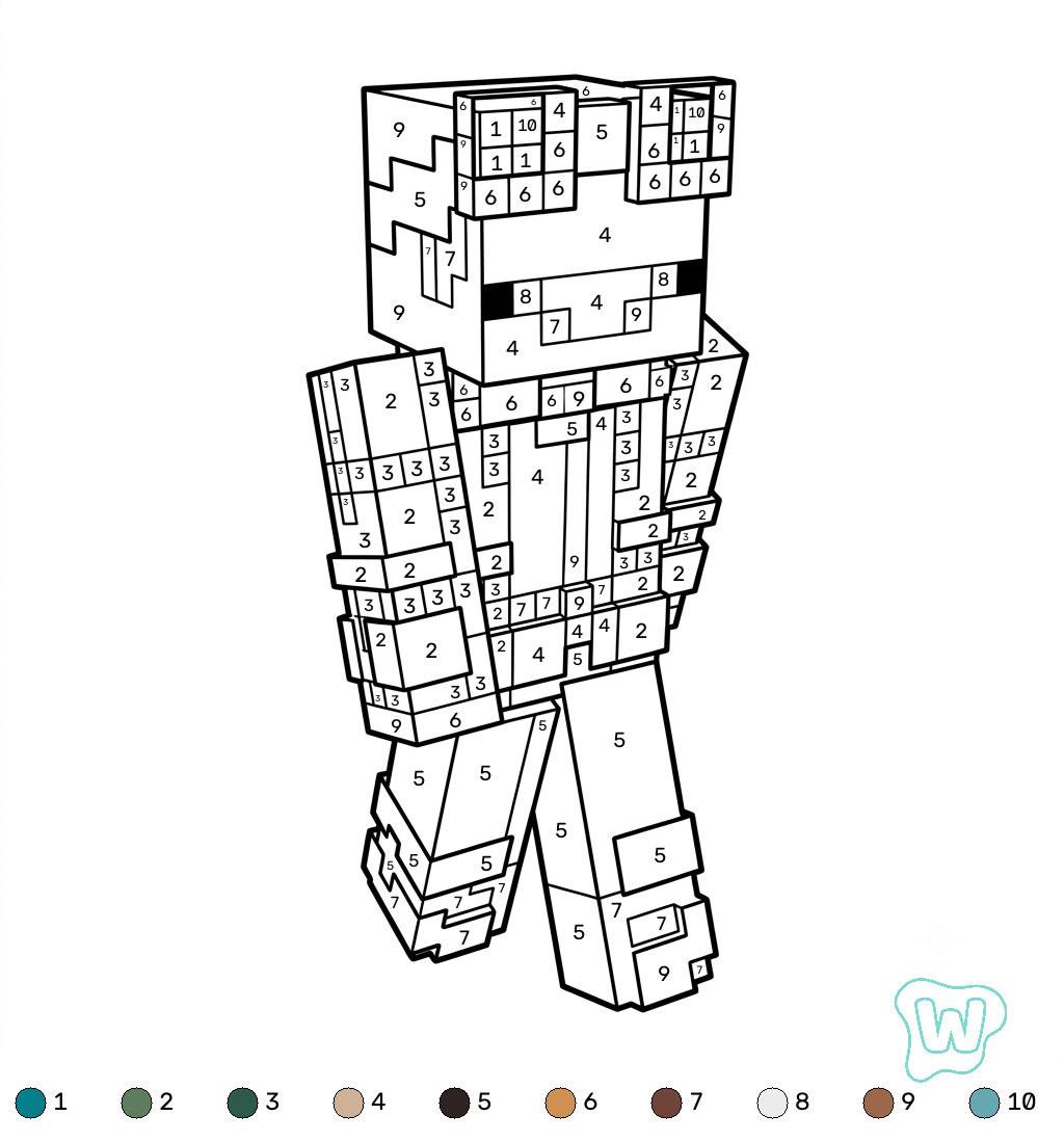 Pig Onesie Minecraft coloring by number páginas para colorear imprimibles