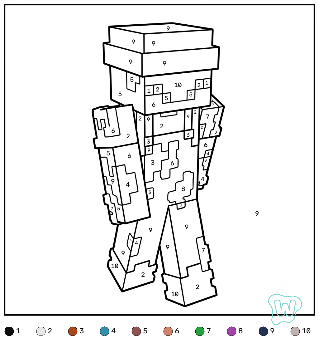 Pig Onesie Minecraft coloring by number páginas para colorear para imprimir gratis