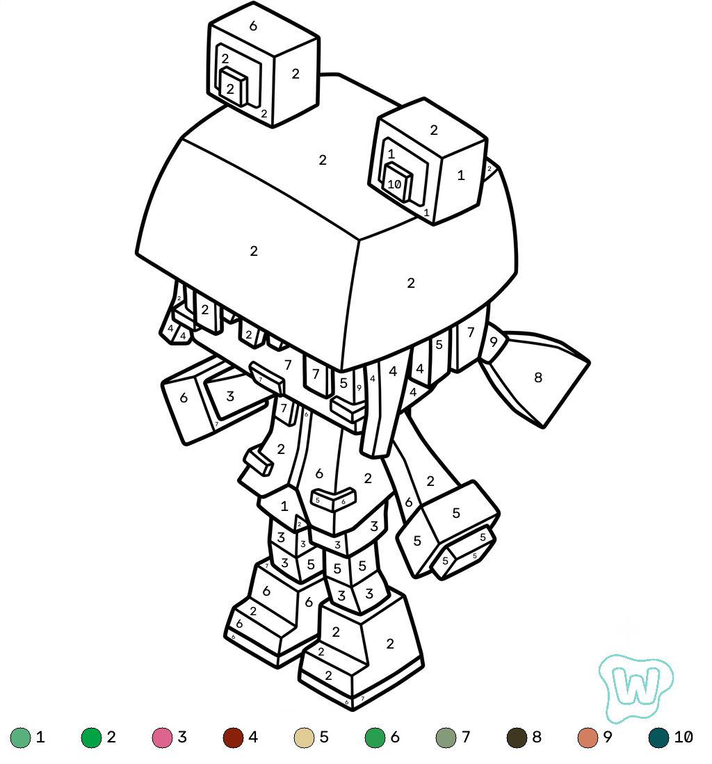 divertidas páginas para colorear Rana Minecraft coloring by numbers