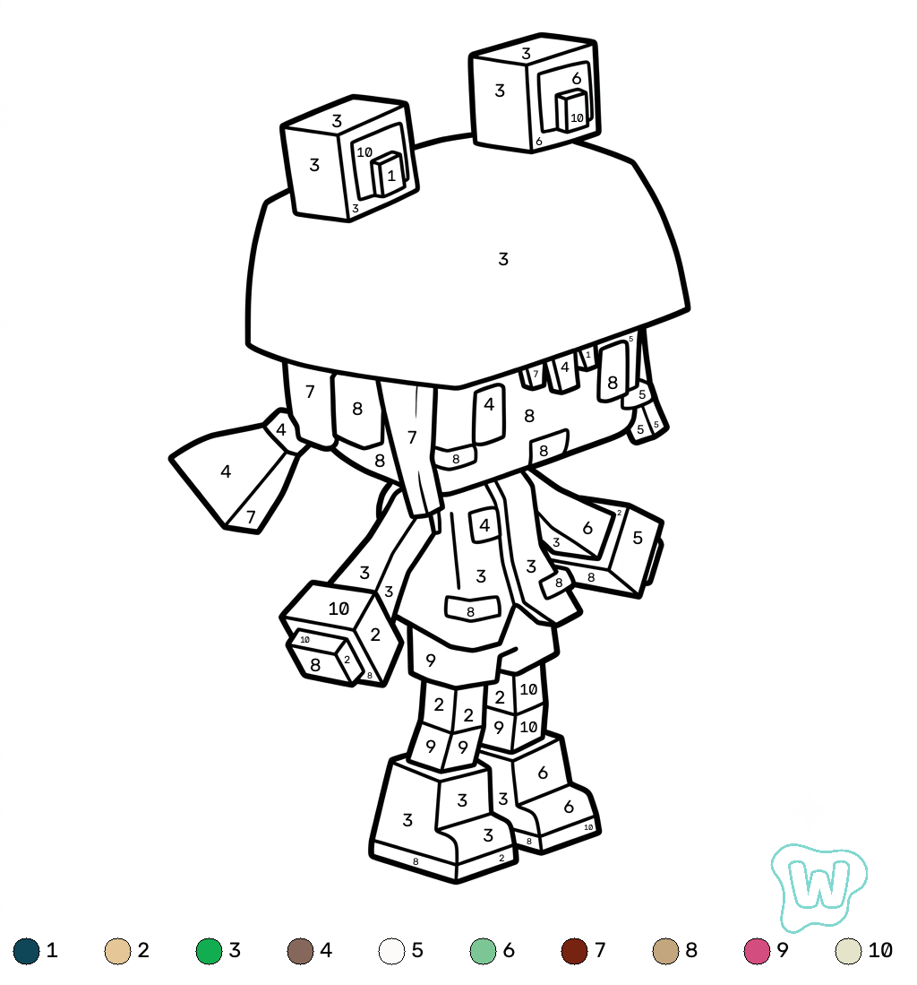 Rana Minecraft coloring by numbers páginas para colorear