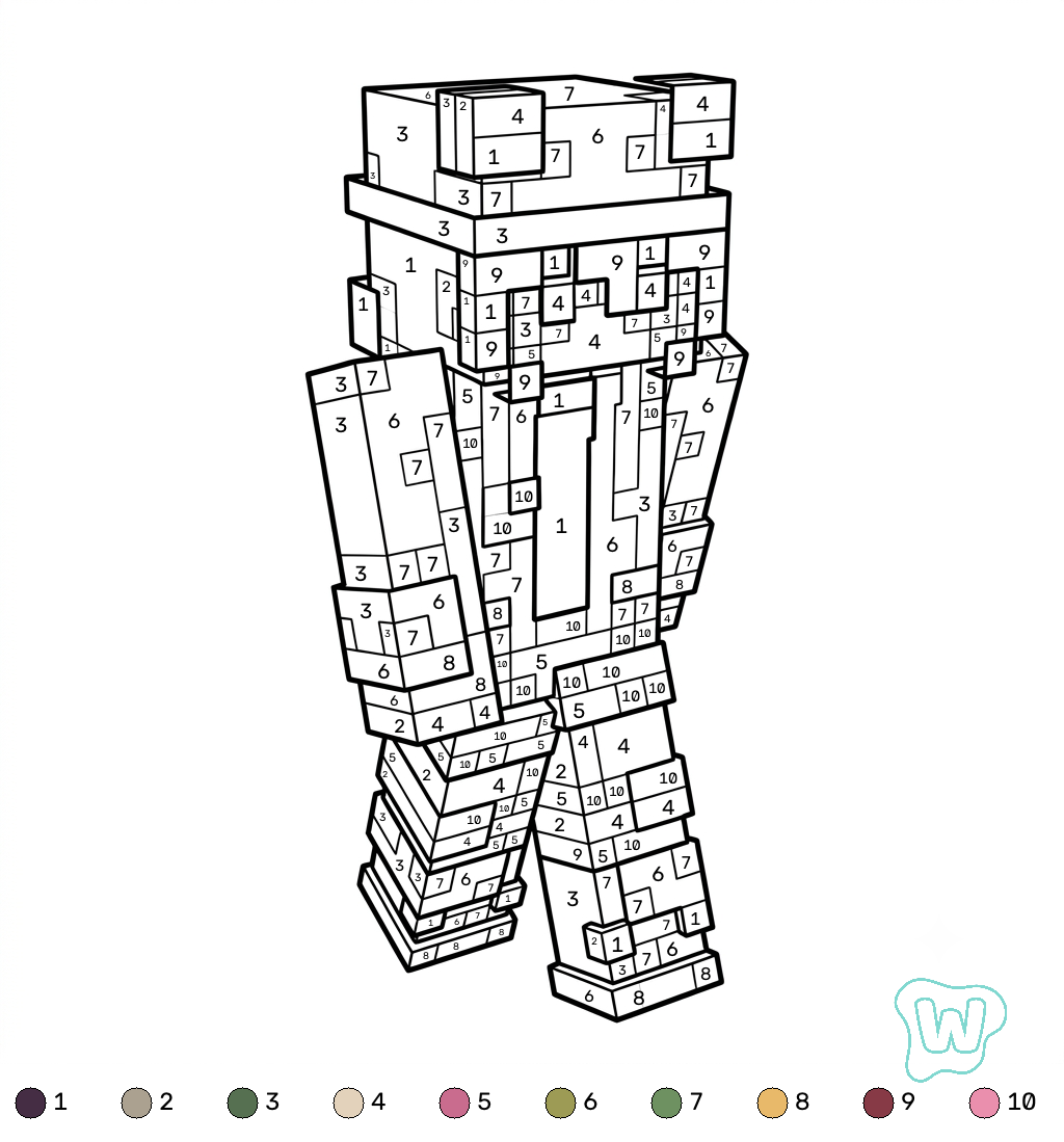 felices páginas para colorear Rana Minecraft coloring by numbers