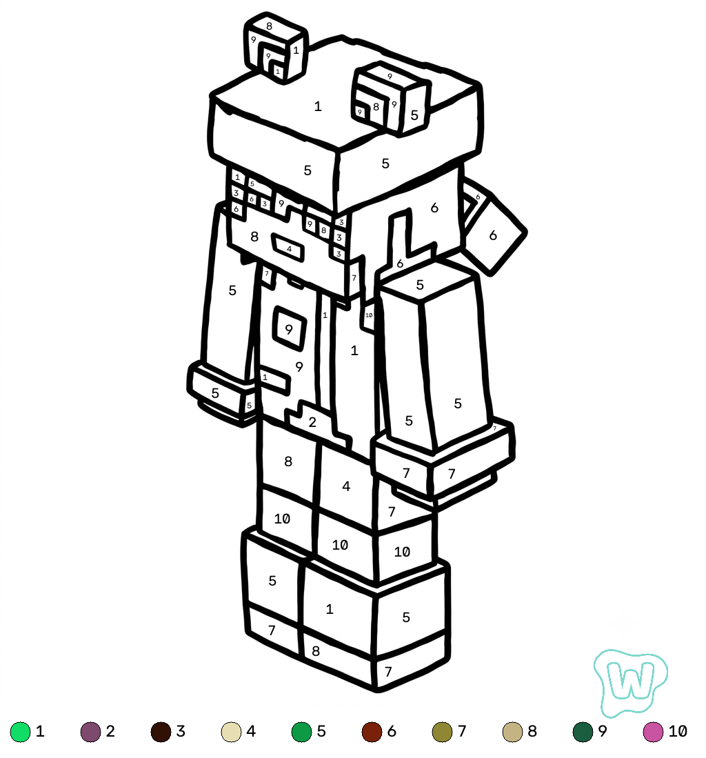 colorear y Imprimir PDF Rana Minecraft coloring by numbers