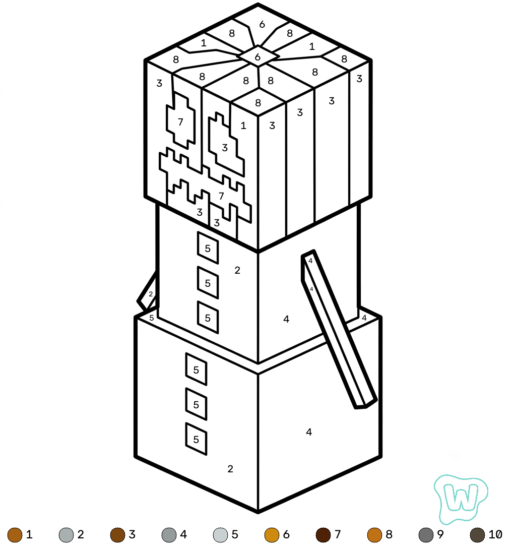 divertidas páginas para colorear Snow Golem Minecraft coloring by numbers