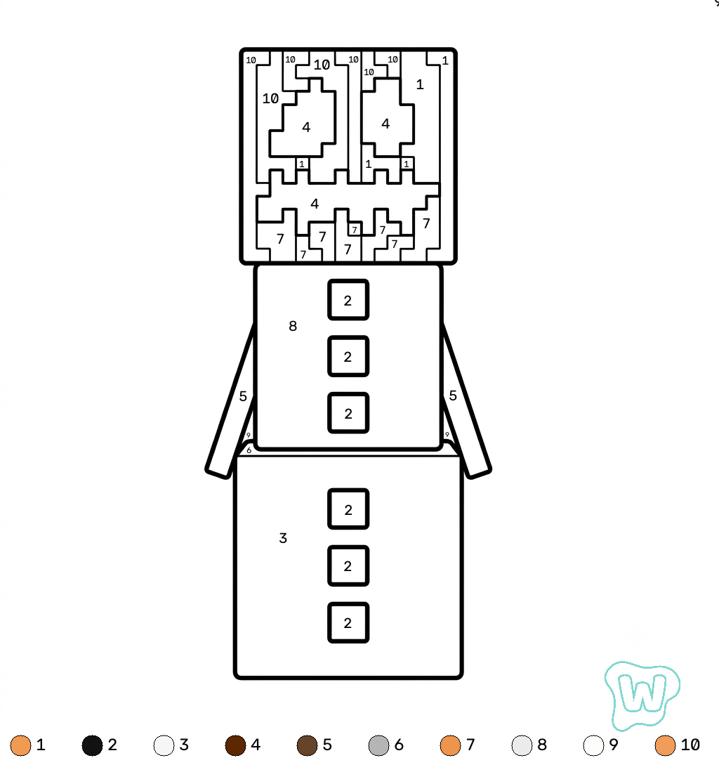 Snow Golem Minecraft coloring by numbers páginas para colorear