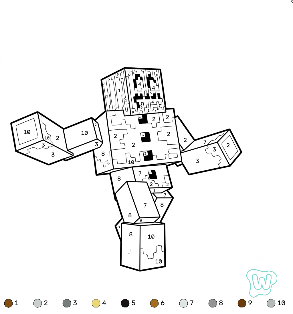colorear y Imprimir PDF Snow Golem Minecraft coloring by numbers