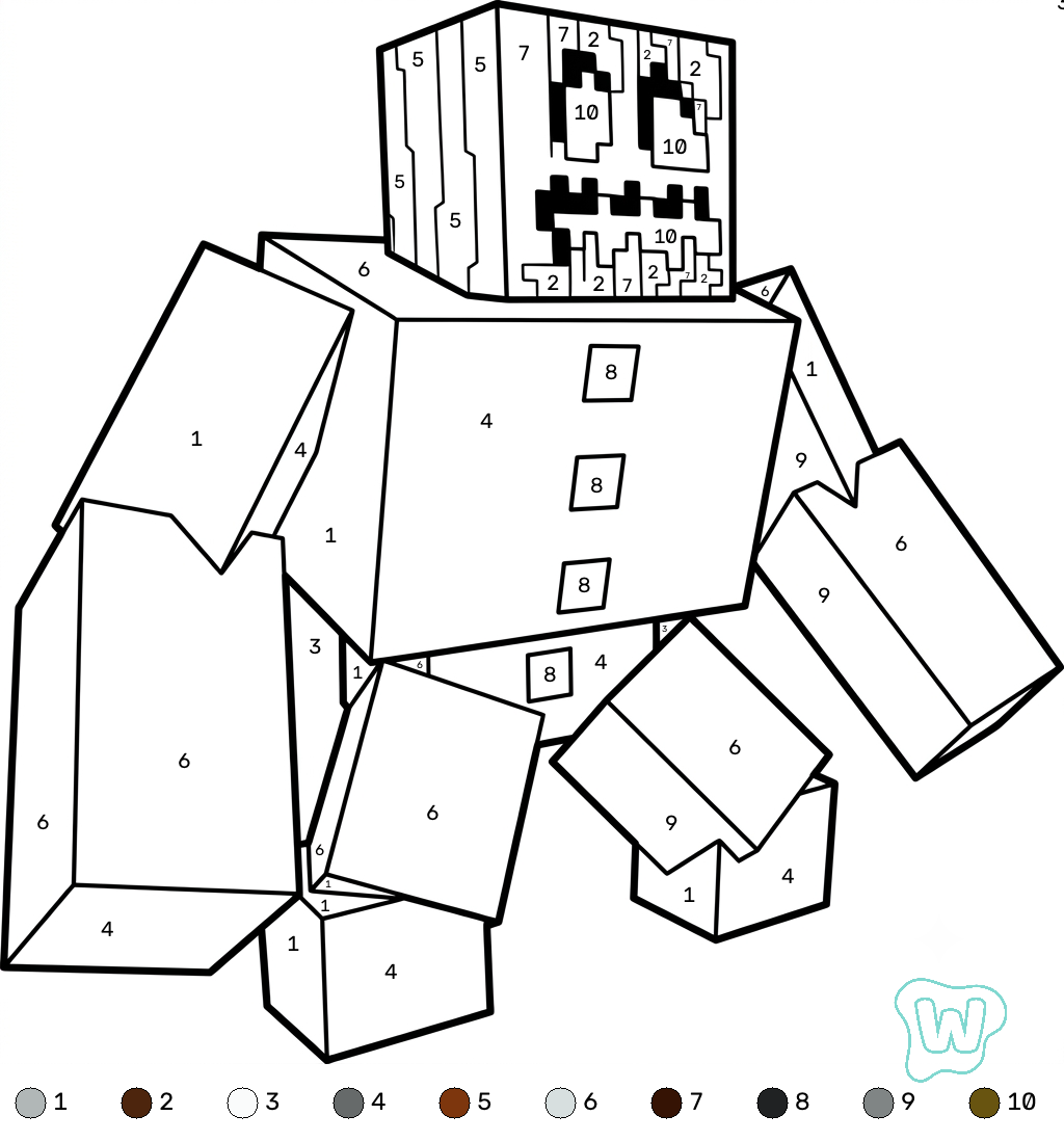 Snow Golem Minecraft coloring by numbers para colorear gratis
