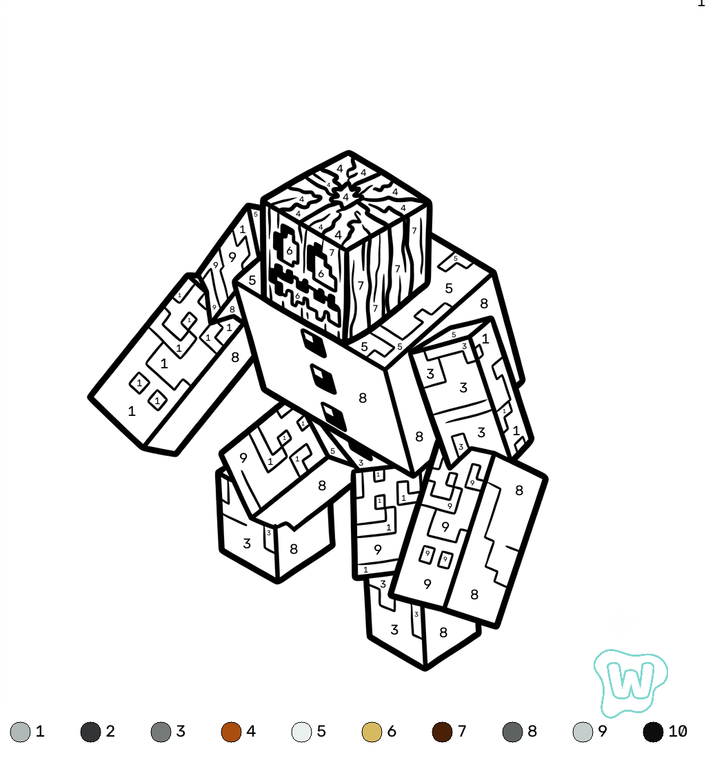 páginas para colorear Snow Golem Minecraft coloring by numbers imprimibles