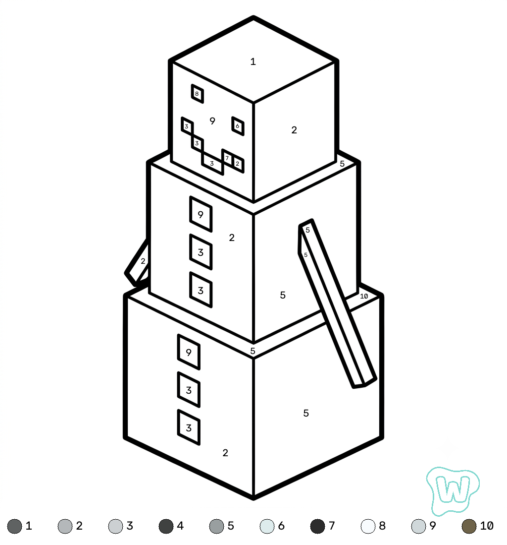 páginas para colorear gratis Snow Golem Minecraft coloring by numbers pdf