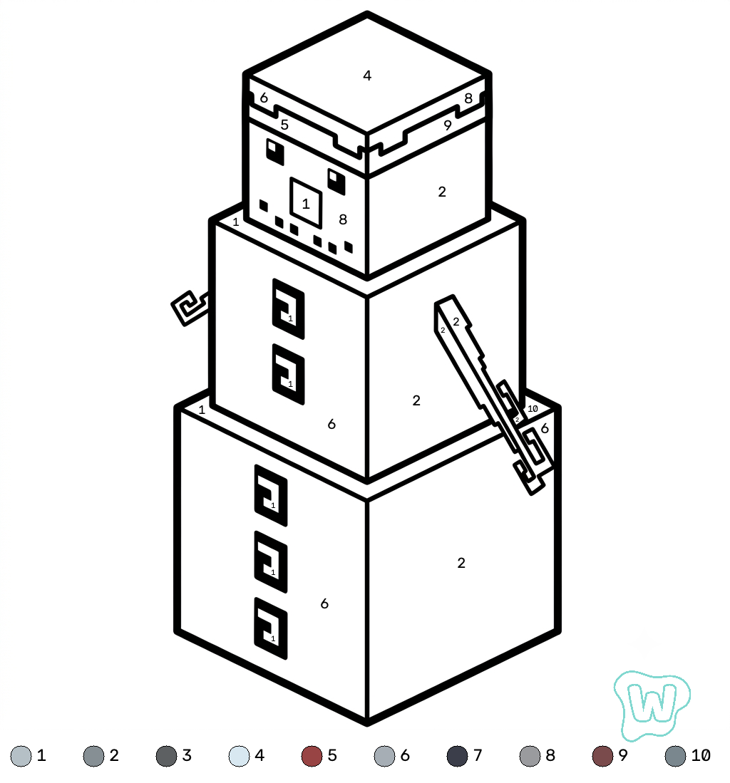 páginas para colorear gratis Snow Golem Minecraft coloring by numbers para adultos