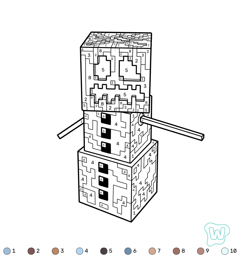 páginas para colorear para Snow Golem Minecraft coloring by numbers