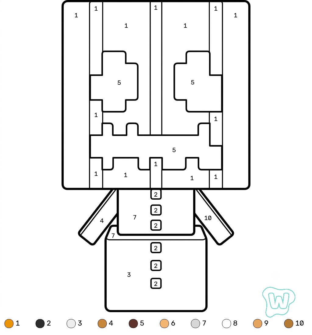 Snow Golem Minecraft coloring by numbers adornos para colorear