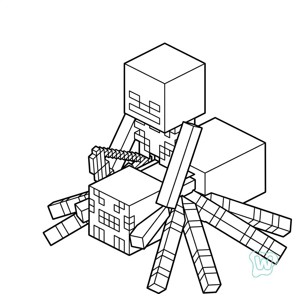 páginas para colorear para adultos Spider Jockey Minecraft