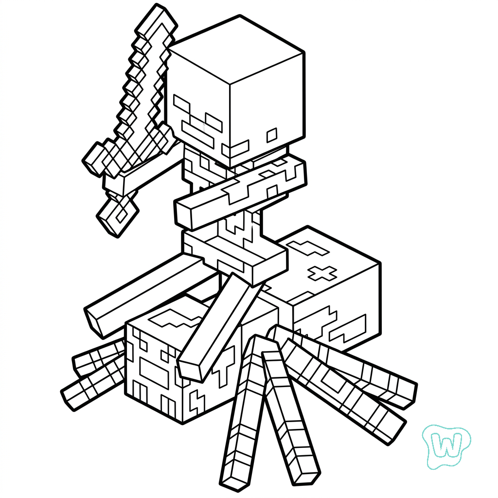 páginas para colorear imprimibles Spider Jockey Minecraft para adultos