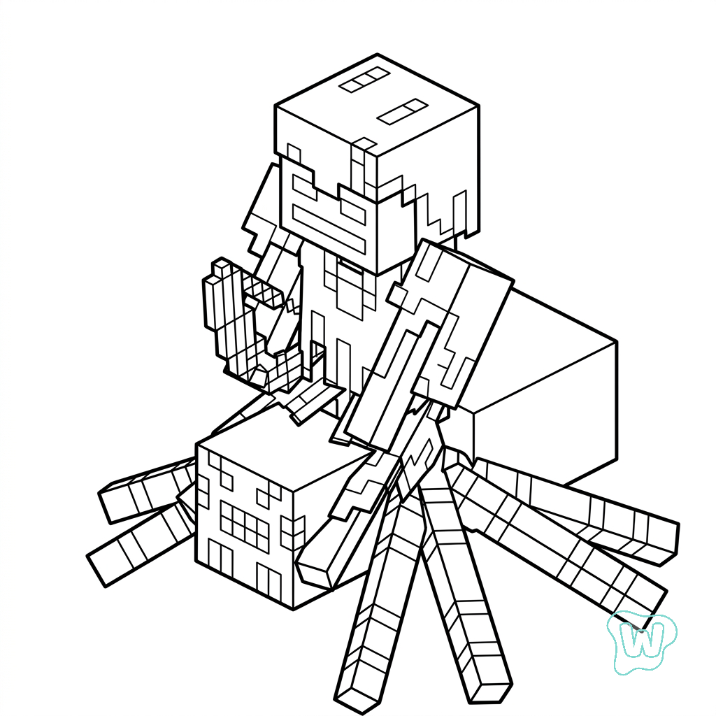 para colorear Spider Jockey Minecraft