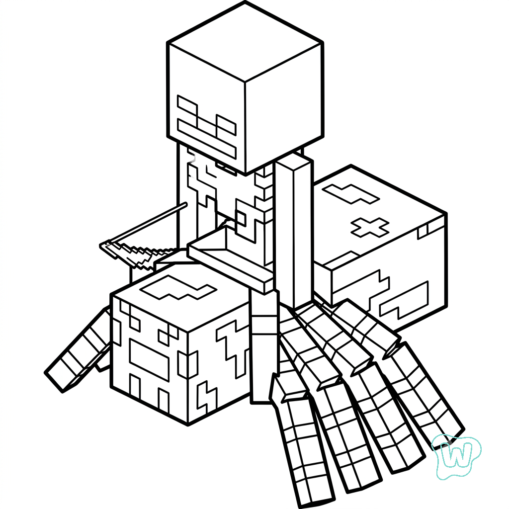 páginas para colorear imprimibles Spider Jockey Minecraft 1