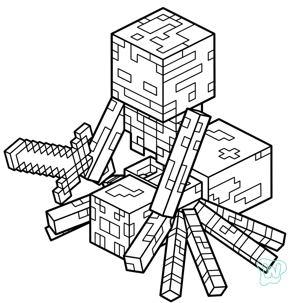 páginas para colorear imprimibles Spider Jockey Minecraft