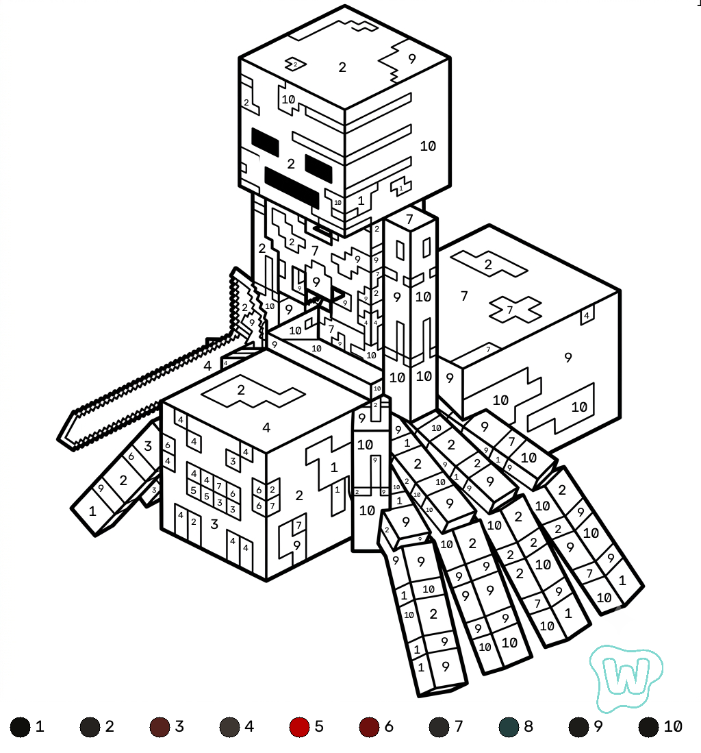 Spider Jockey Minecraft coloring by numbers páginas para colorear para imprimir gratis