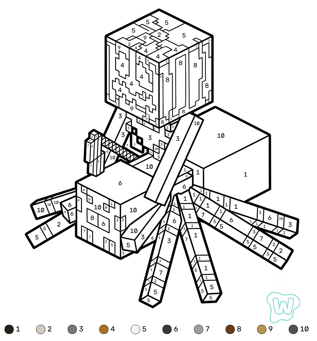 dibujos para colorear grinch Spider Jockey Minecraft coloring by numbers 1