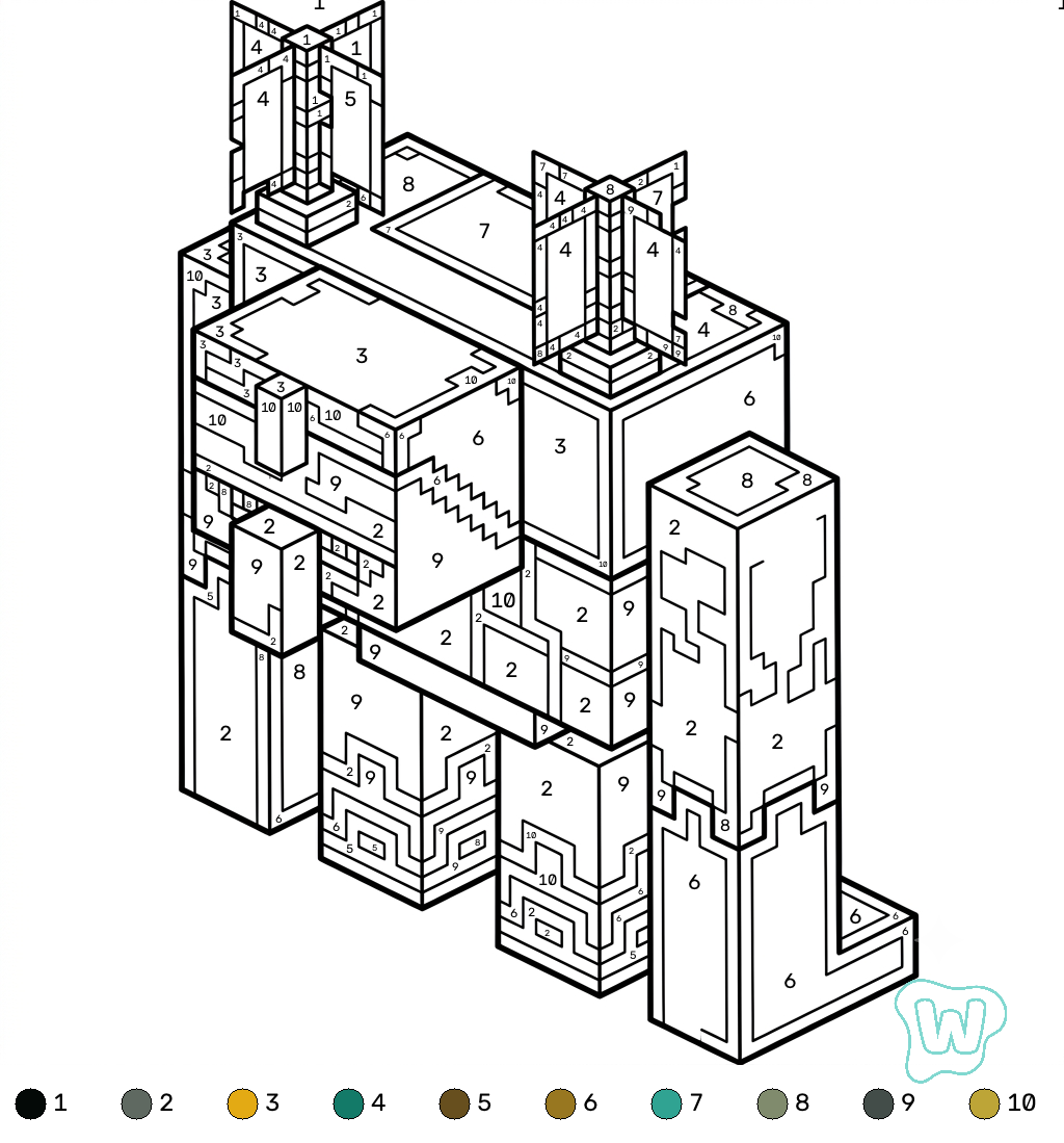 páginas para colorear para Squall Golem Minecraft coloring by numbers