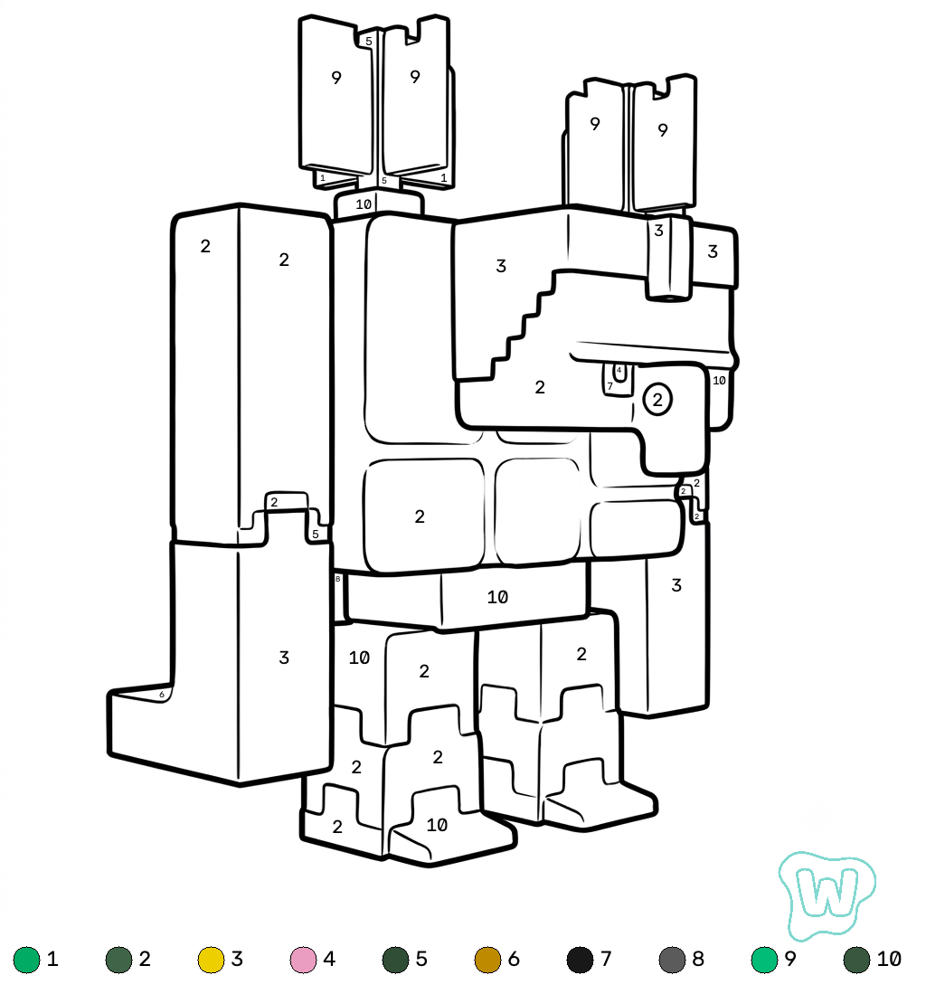 dibujos para colorear Squall Golem Minecraft coloring by numbers
