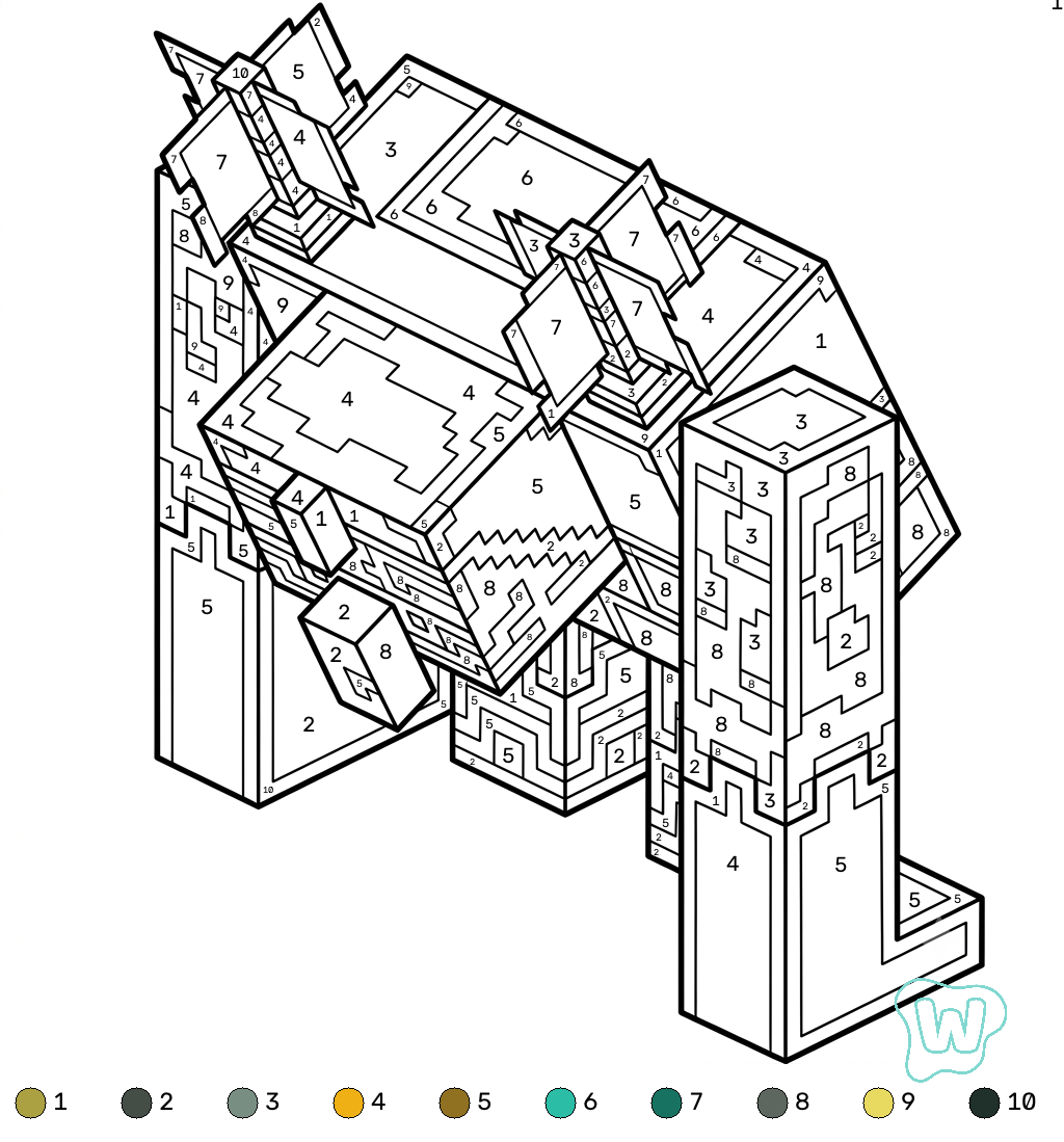 páginas para colorear gratis Squall Golem Minecraft coloring by numbers 1
