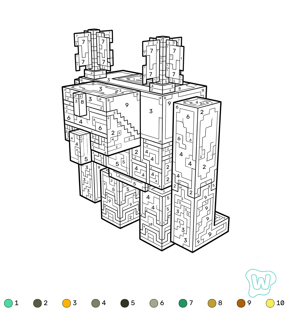 descargar PDF gratis Squall Golem Minecraft coloring by numbers