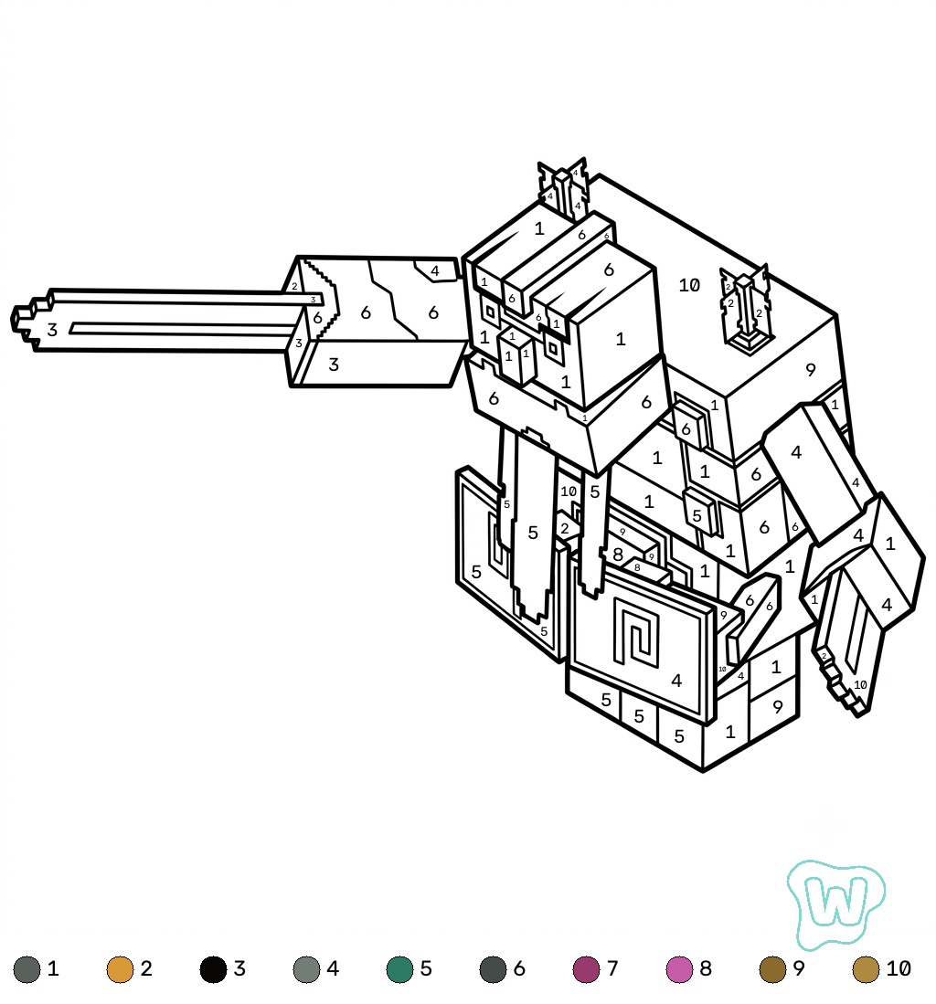 lindas páginas para colorear Squall Golem Minecraft coloring by numbers