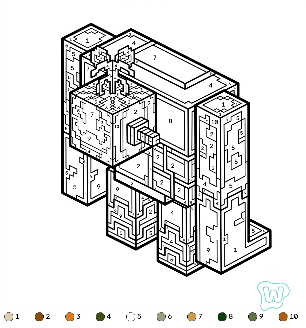 Squall Golem Minecraft coloring by numbers adornos para colorear