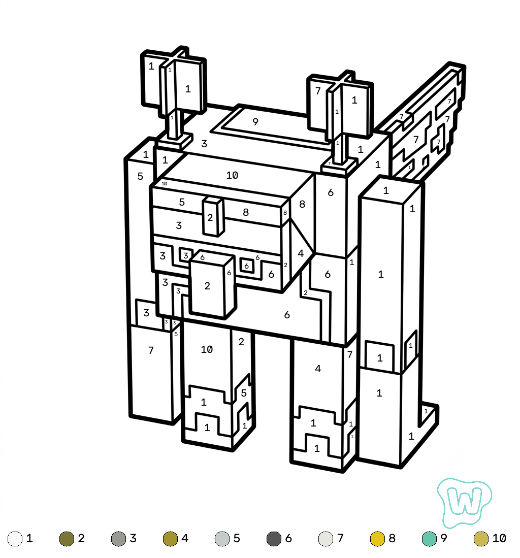 Squall Golem Minecraft coloring by numbers colorear y Imprimir PDF gratis