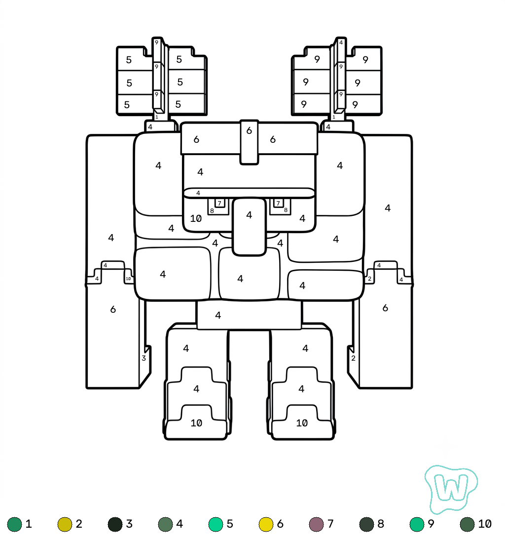 páginas para colorear imprimibles Squall Golem Minecraft coloring by numbers