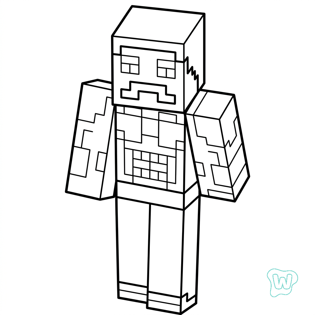 páginas para colorear gratis Strong Man Minecraft 1