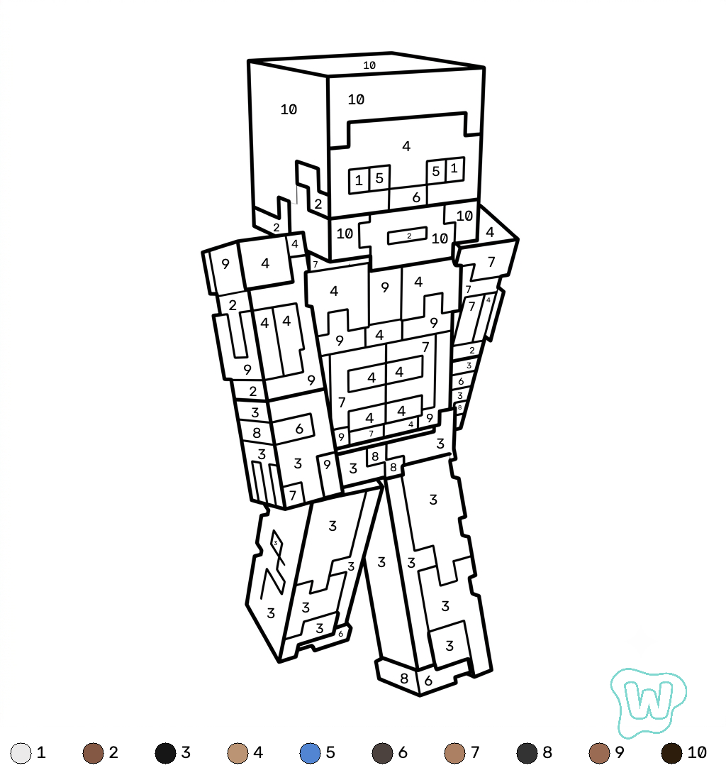 niños Strong Man Minecraft coloring by numbers páginas para colorear