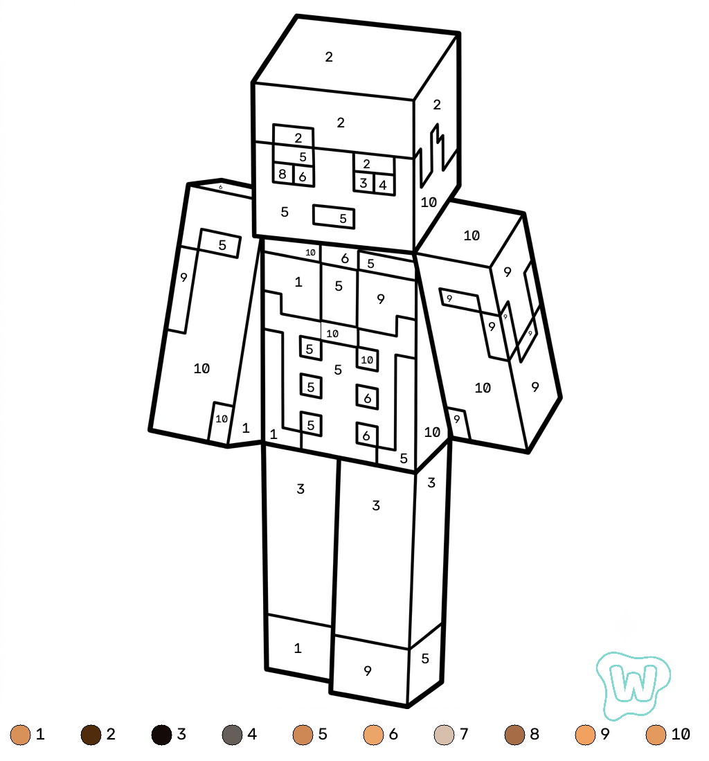 páginas para colorear para niños Strong Man Minecraft coloring by numbers