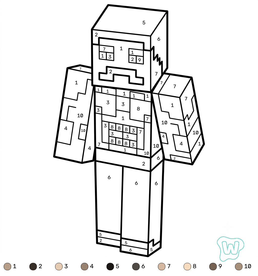 Strong Man Minecraft coloring by numbers páginas para colorear pdf
