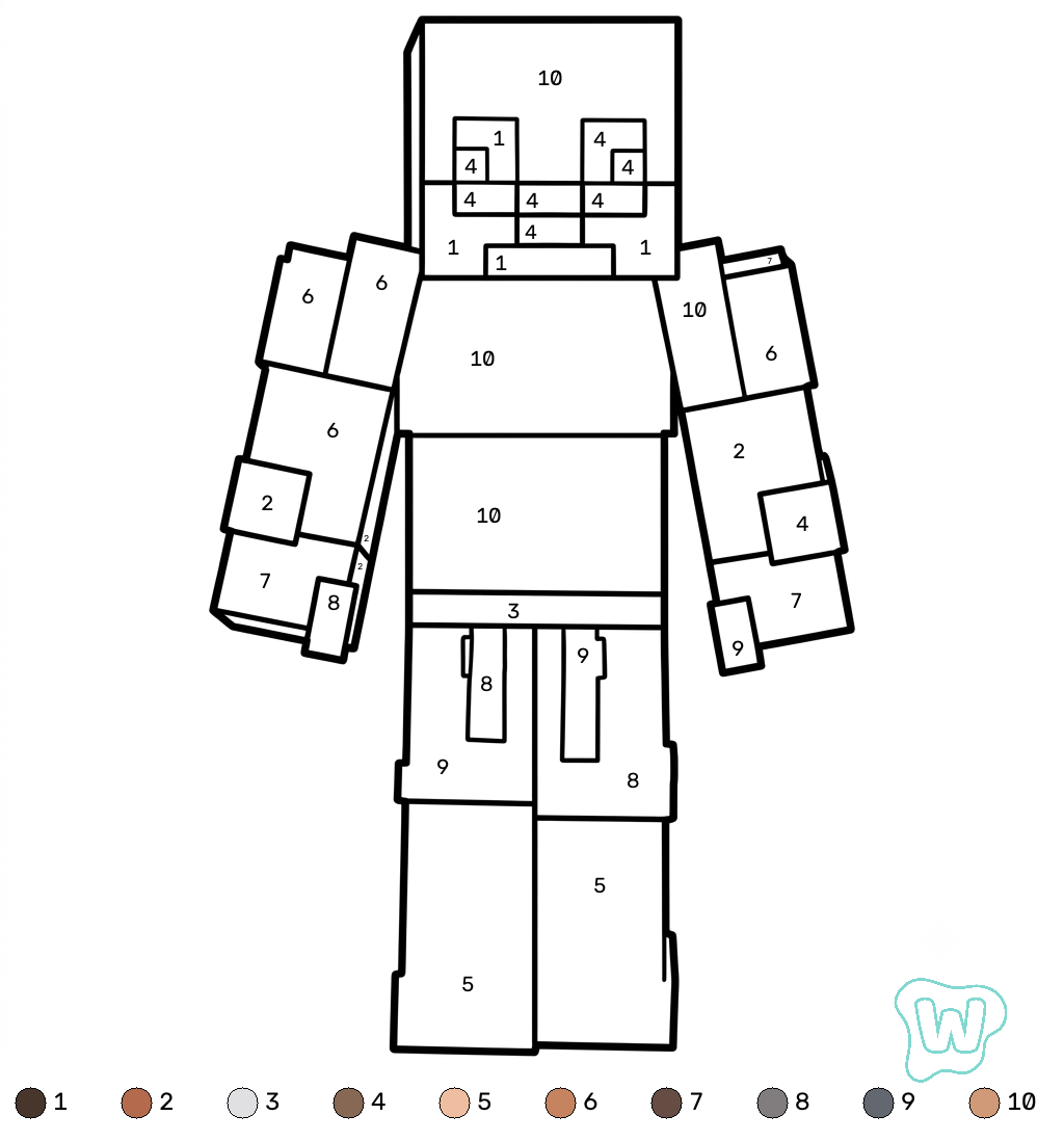 Strong Man Minecraft coloring by numbers páginas para colorear 1