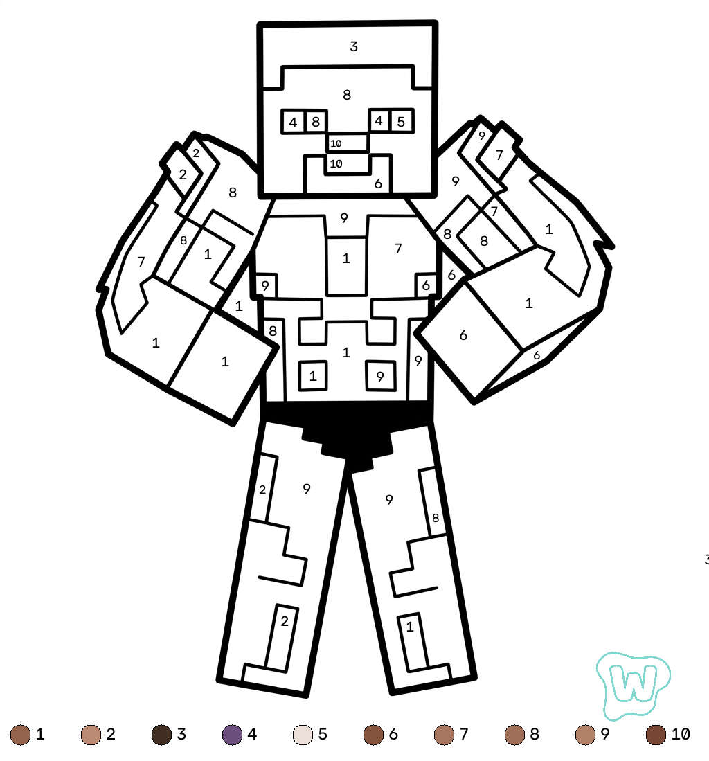 Strong Man Minecraft coloring by numbers páginas para colorear para imprimir