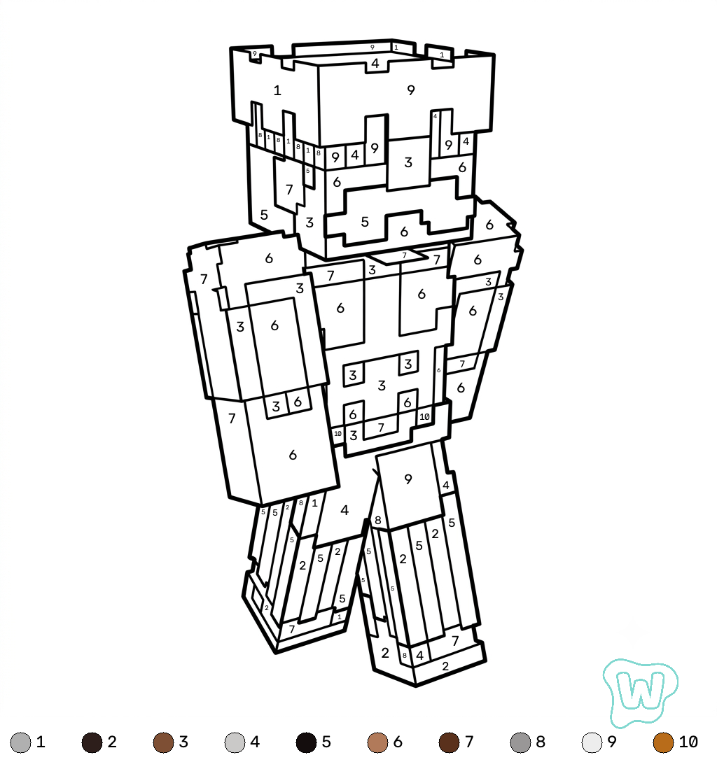 Strong Man Minecraft coloring by numbers páginas para colorear