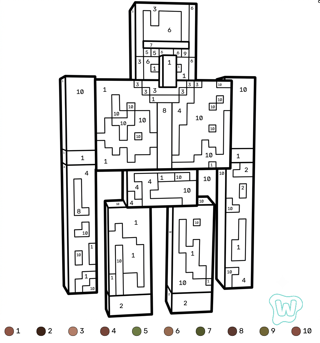colorear páginas de Strong Man Minecraft coloring by numbers