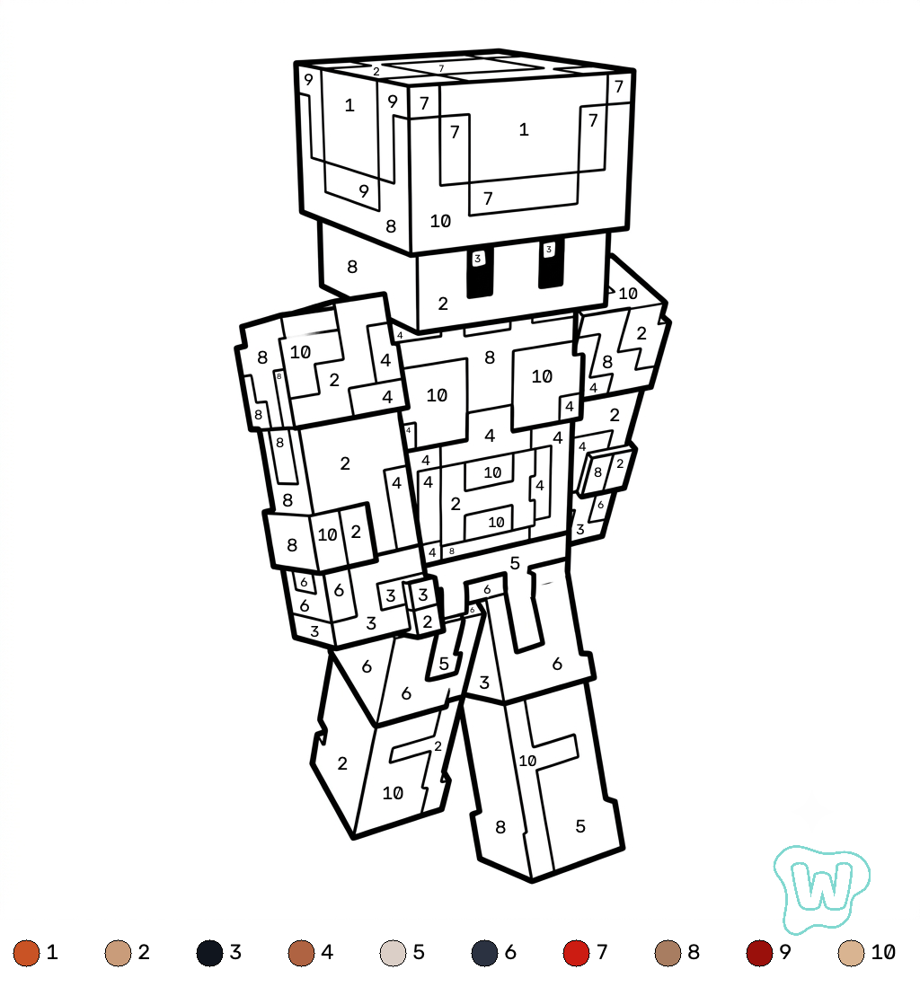 Strong Man Minecraft coloring by numbers páginas para colorear para adultos fáciles