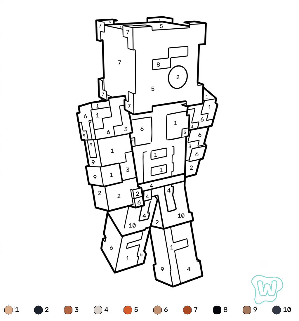 páginas para colorear lindas y fáciles de Strong Man Minecraft coloring by numbers