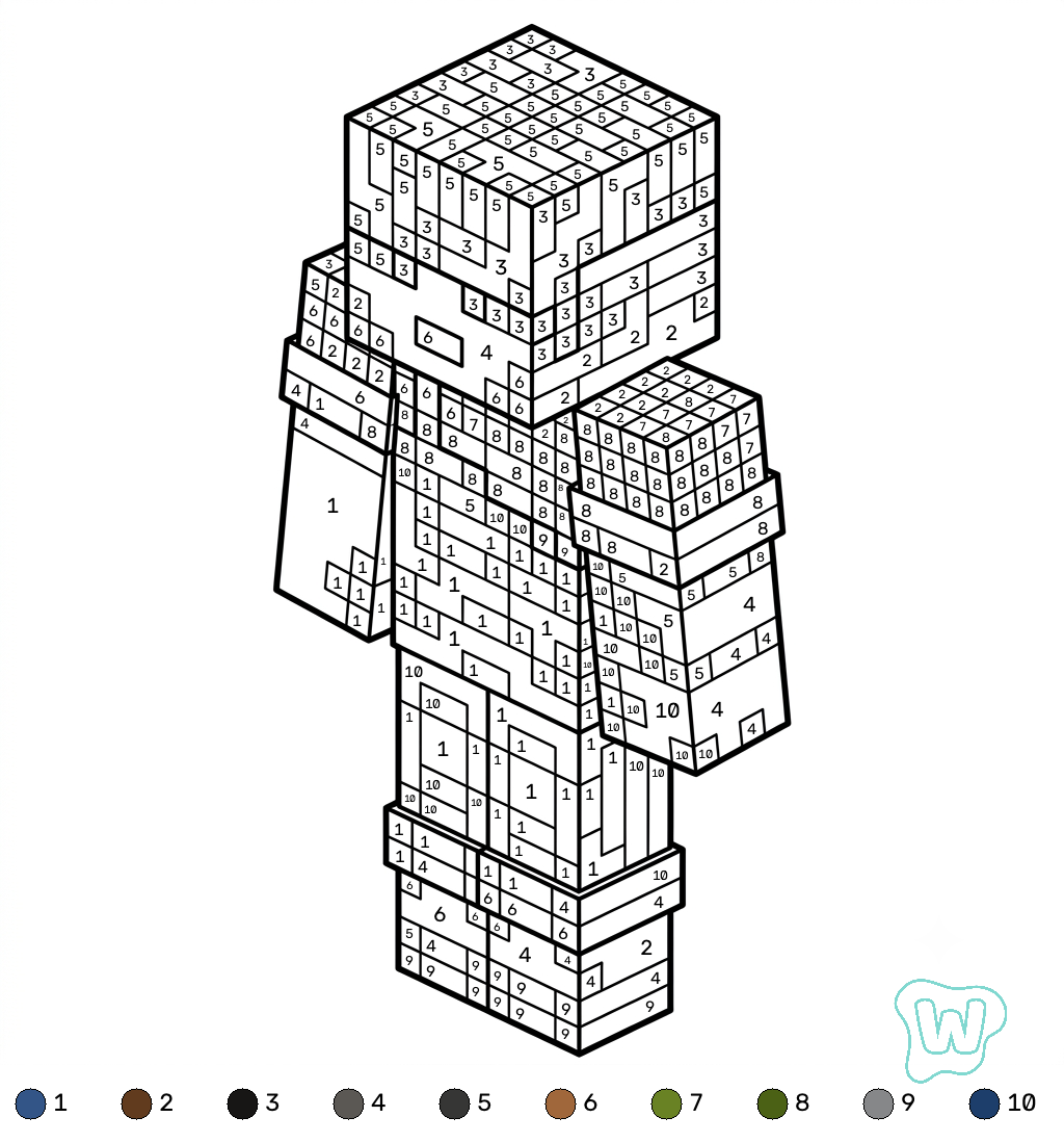 Sunny Minecraft coloring by numbers páginas para colorear para imprimir gratis