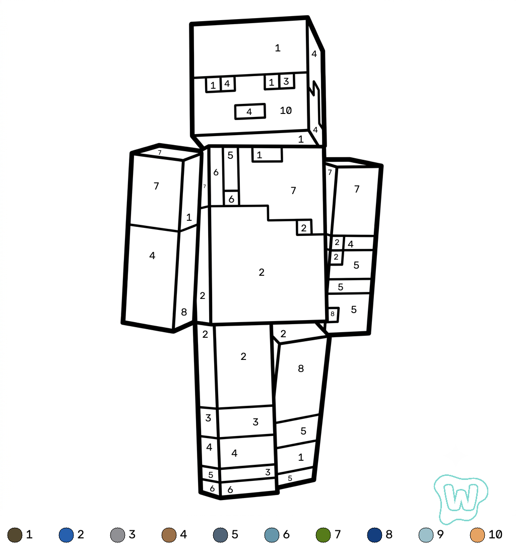 Sunny Minecraft coloring by numbers páginas para colorear gratis