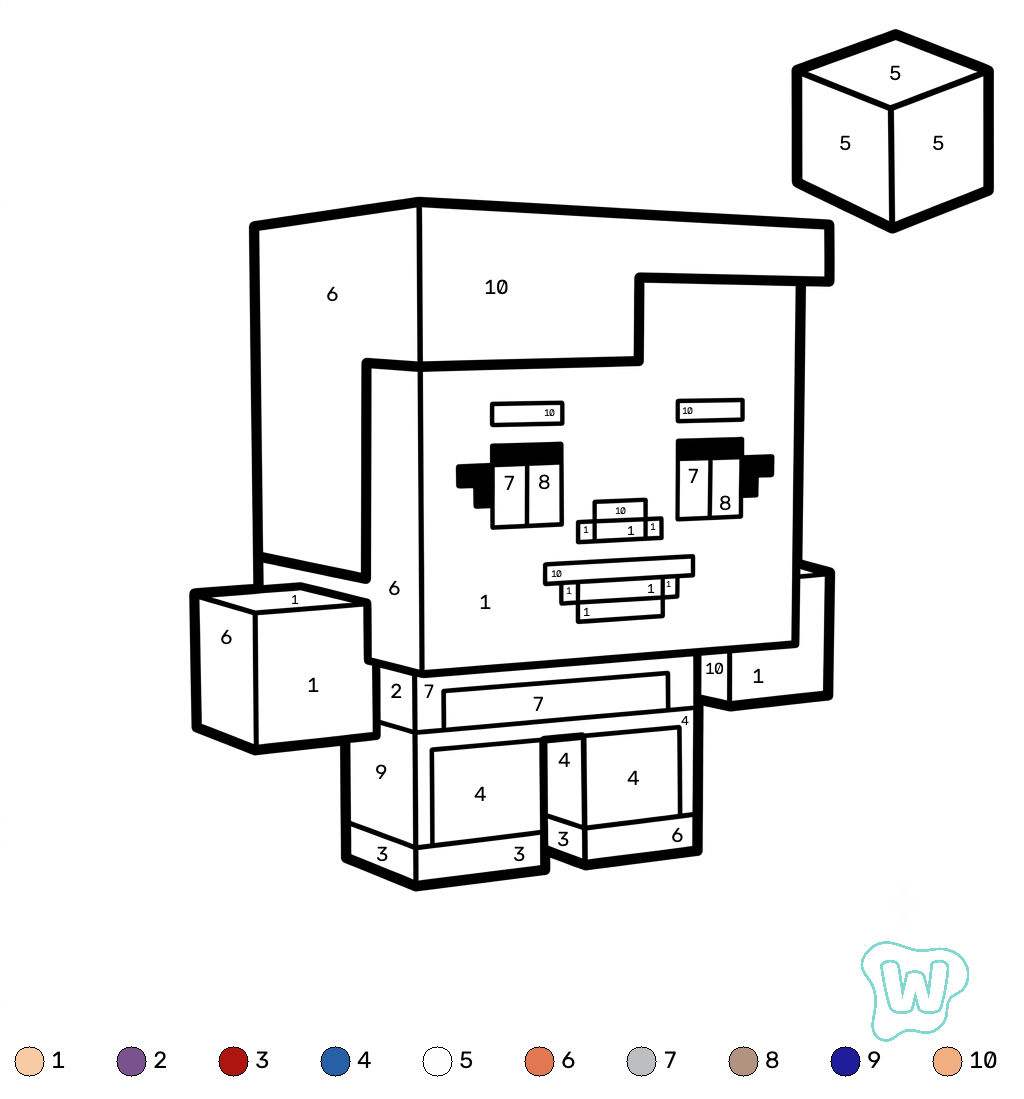 colorear y Imprimir PDF gratis Tiny Agnes Minecraft coloring by numbers