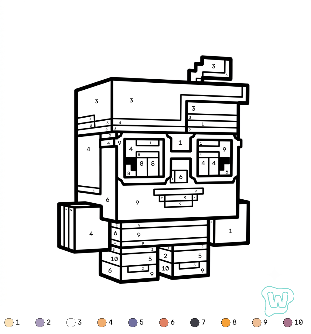 páginas para colorear Tiny Agnes Minecraft coloring by numbers imprimibles gratis