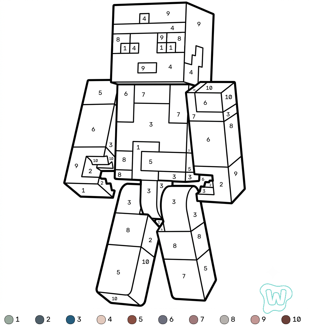Valorie Minecraft coloring by numbers PDF para imprimir gratis