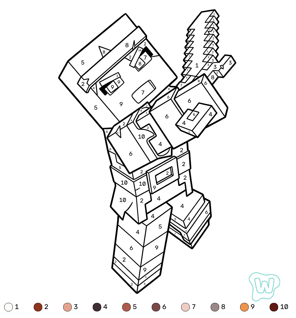 lindas páginas para colorear Valorie Minecraft coloring by numbers