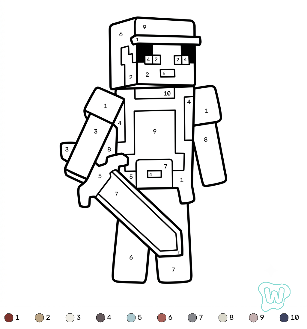 páginas para colorear imprimibles Valorie Minecraft coloring by numbers para adultos